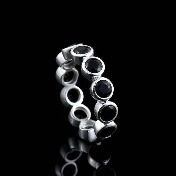 3.5 Ct Round Black Onyx Bezel Set Eternity Ring 925 Sterling Silver