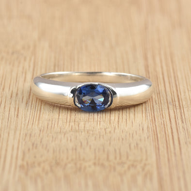 1.00 Ct Oval Tanzanite Bezel Solitaire Ring 925 Sterling Silver