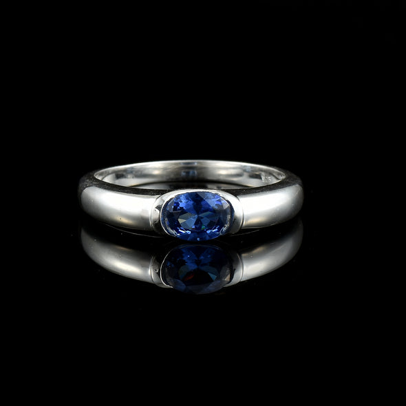 1.00 Ct Oval Tanzanite Bezel Solitaire Ring 925 Sterling Silver