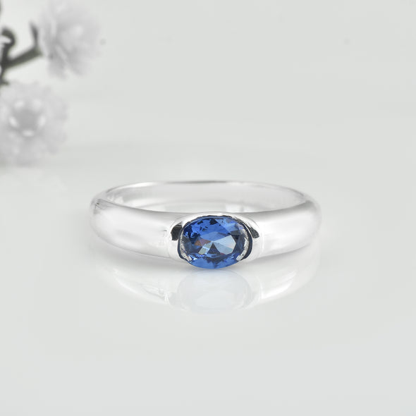 1.00 Ct Oval Tanzanite Bezel Solitaire Ring 925 Sterling Silver