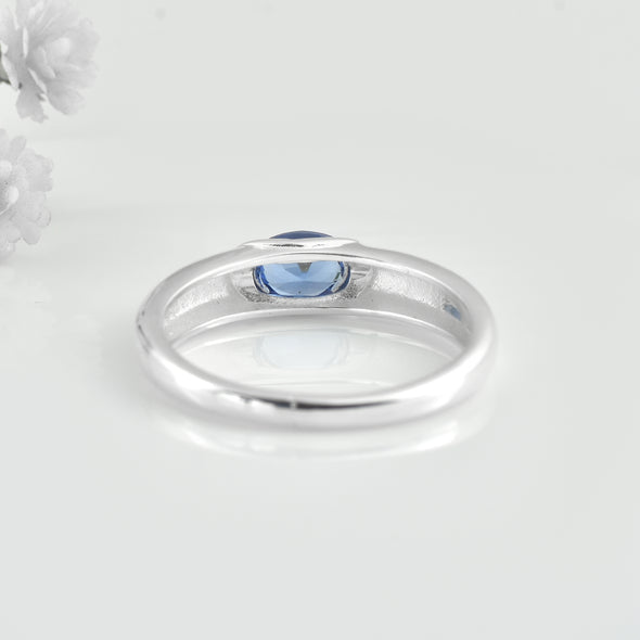 1.00 Ct Oval Tanzanite Bezel Solitaire Ring 925 Sterling Silver