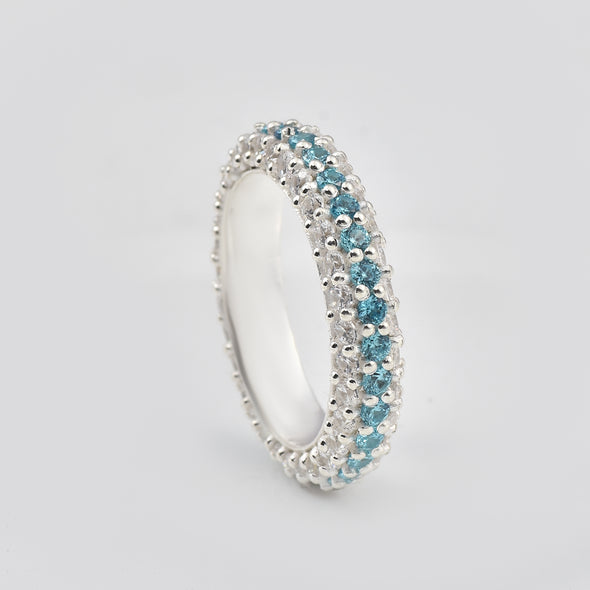 1.80 Ct Round London Blue Topaz Eternity Band Ring 925 Sterling Silver
