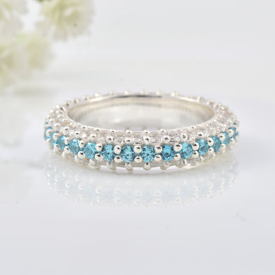1.80 Ct Round London Blue Topaz Eternity Band Ring 925 Sterling Silver