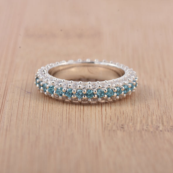 1.80 Ct Round London Blue Topaz Eternity Band Ring 925 Sterling Silver