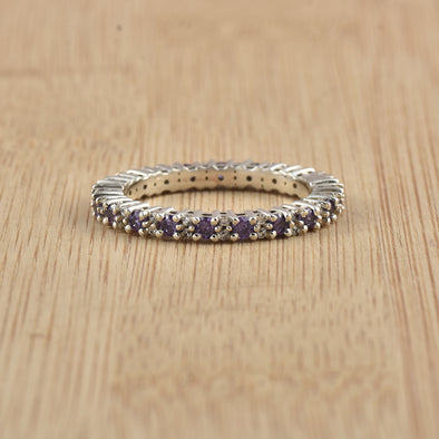 0.63 Ct Round Amethyst Eternity Band Ring 925 Sterling Silver