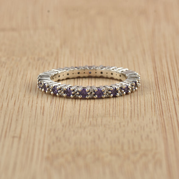 0.63 Ct Round Amethyst Eternity Band Ring 925 Sterling Silver