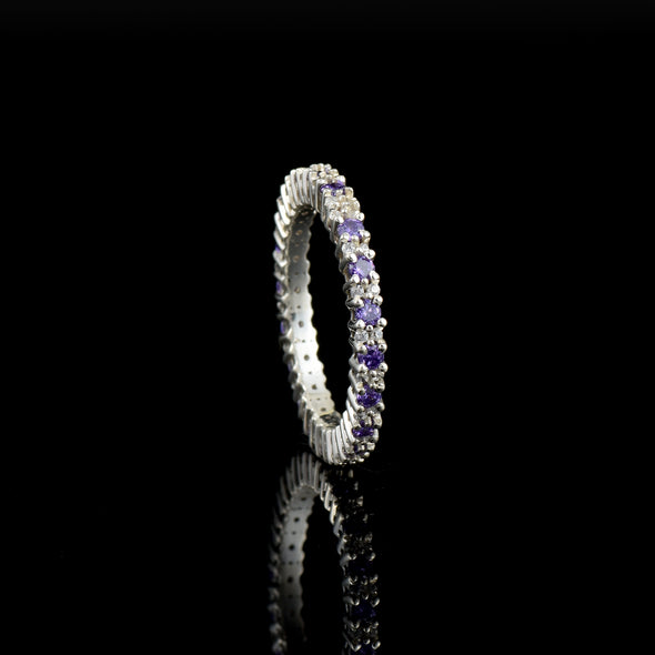 0.63 Ct Round Amethyst Eternity Band Ring 925 Sterling Silver