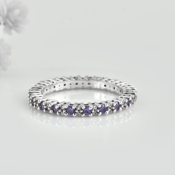 0.63 Ct Round Amethyst Eternity Band Ring 925 Sterling Silver