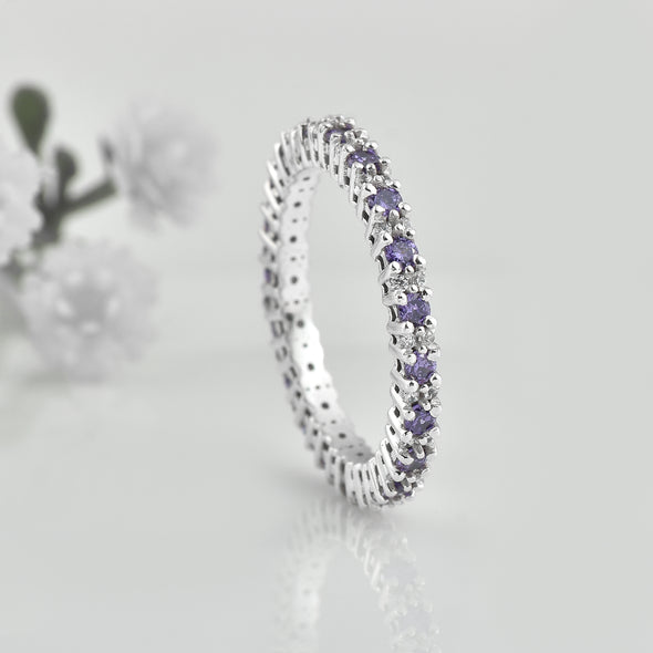 0.63 Ct Round Amethyst Eternity Band Ring 925 Sterling Silver