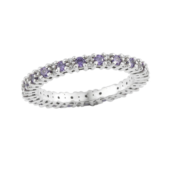 0.63 Ct Round Amethyst Eternity Band Ring 925 Sterling Silver
