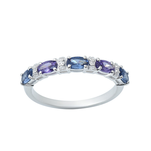 1.25 Ct Oval London Blue Topaz & Amethyst Half Eternity Ring 925 Sterling Silver