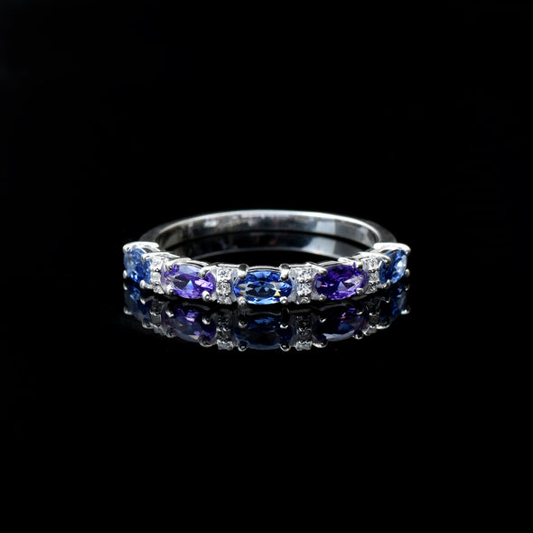 1.25 Ct Oval London Blue Topaz & Amethyst Half Eternity Ring 925 Sterling Silver