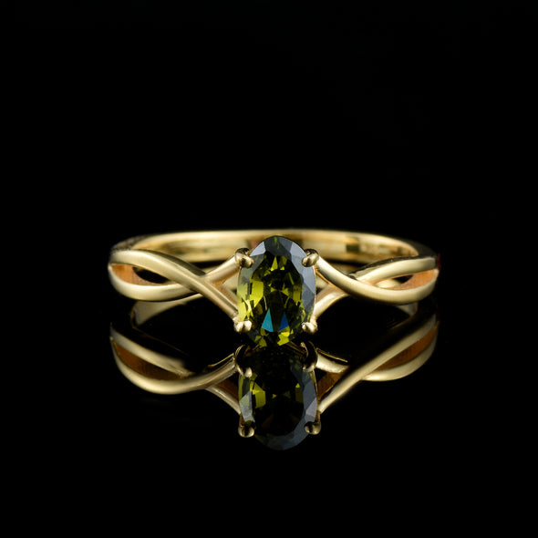 1.00 Ct Oval Peridot Solitaire with Twisted Split Shank Ring 925 Sterling Silver Yellow Plated