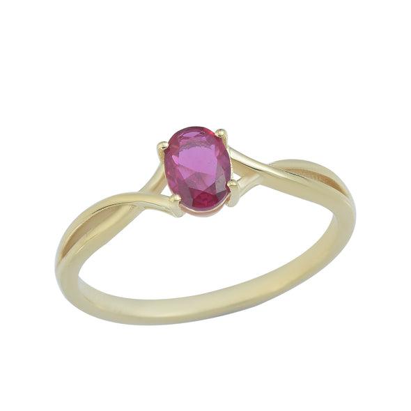 1.00 Ct Oval Ruby Solitaire with Twisted Split Shank Ring 925 Sterling Silver Yellow Plated