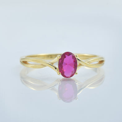 1.00 Ct Oval Ruby Solitaire with Twisted Split Shank Ring 925 Sterling Silver Yellow Plated