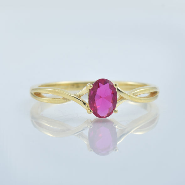 1.00 Ct Oval Ruby Solitaire with Twisted Split Shank Ring 925 Sterling Silver Yellow Plated