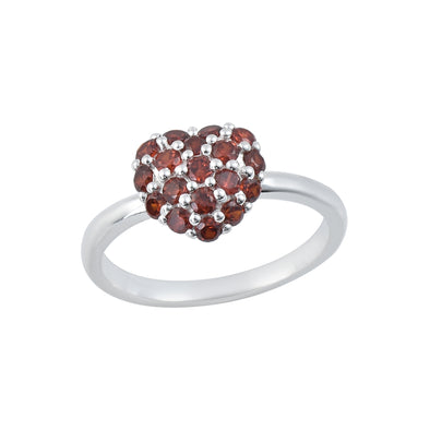 0.54 Ct Round Garnet Heart Cluster Ring 925 Sterling Silver