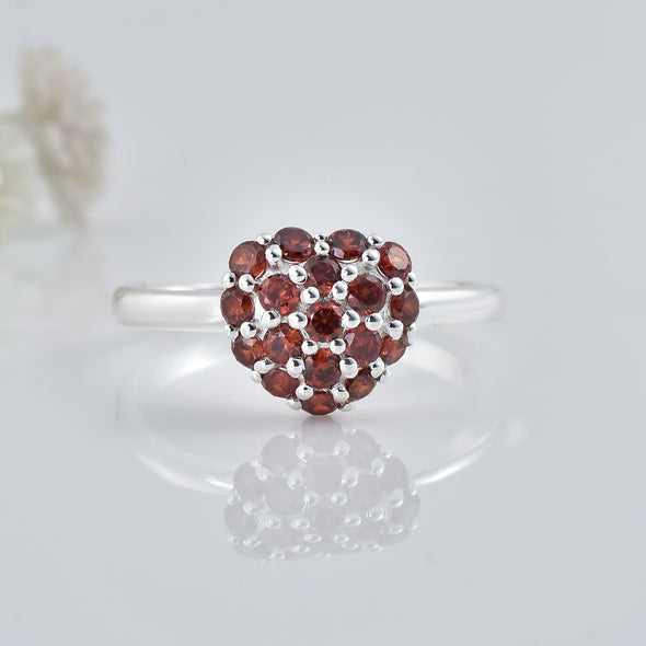 0.54 Ct Round Garnet Heart Cluster Ring 925 Sterling Silver