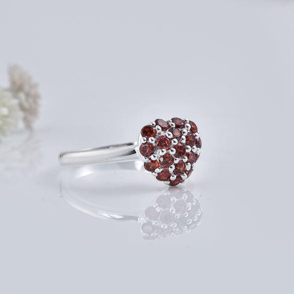 0.54 Ct Round Garnet Heart Cluster Ring 925 Sterling Silver