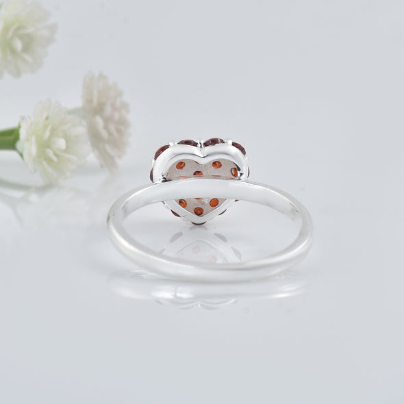 0.54 Ct Round Garnet Heart Cluster Ring 925 Sterling Silver