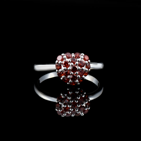 0.54 Ct Round Garnet Heart Cluster Ring 925 Sterling Silver
