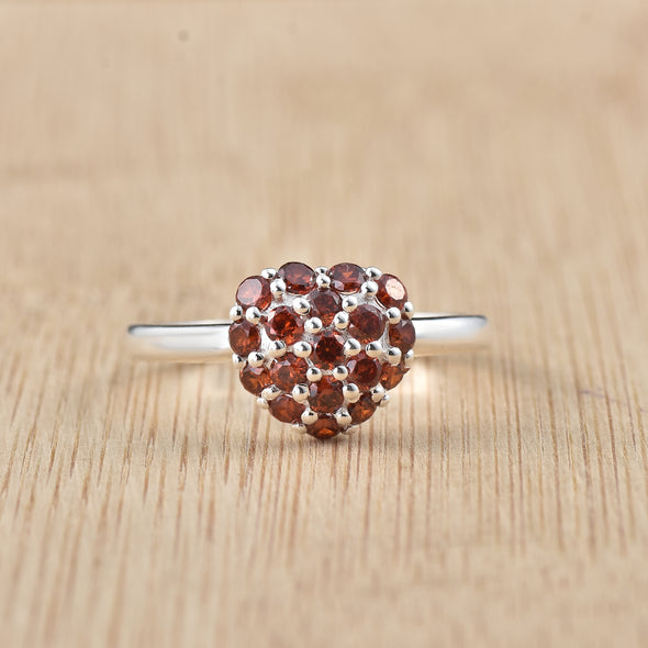 0.54 Ct Round Garnet Heart Cluster Ring 925 Sterling Silver