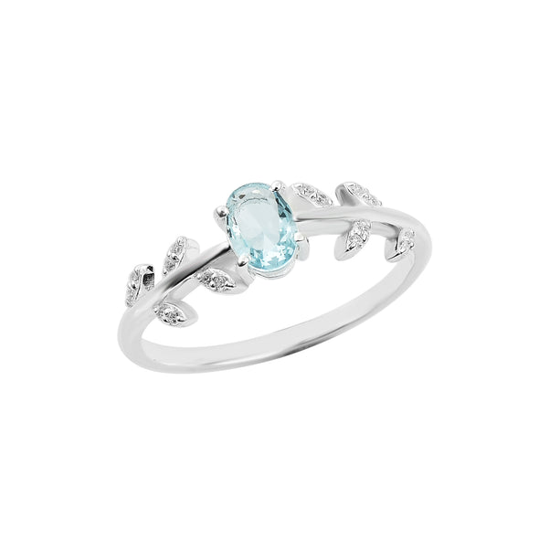 1.00 Ct Oval Swiss Blue Topaz Nature-Inspired Vintage Vine Ring 925 Sterling Silver
