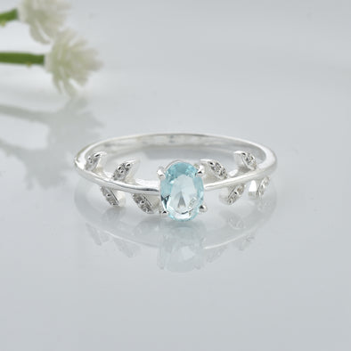 1.00 Ct Oval Swiss Blue Topaz Nature-Inspired Vintage Vine Ring 925 Sterling Silver
