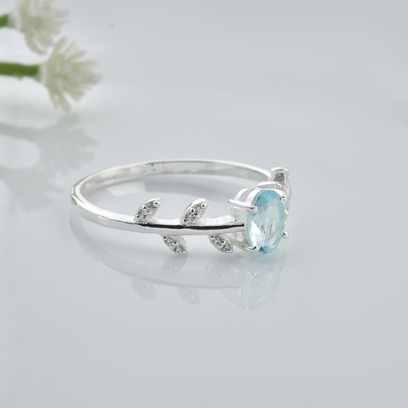 1.00 Ct Oval Swiss Blue Topaz Nature-Inspired Vintage Vine Ring 925 Sterling Silver