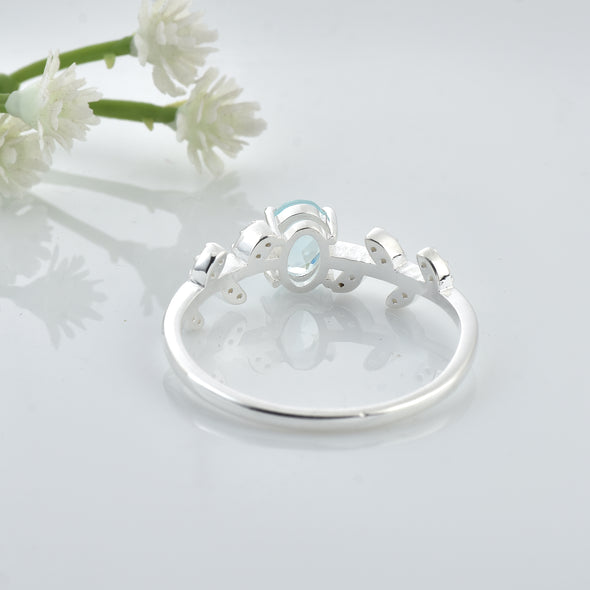 1.00 Ct Oval Swiss Blue Topaz Nature-Inspired Vintage Vine Ring 925 Sterling Silver