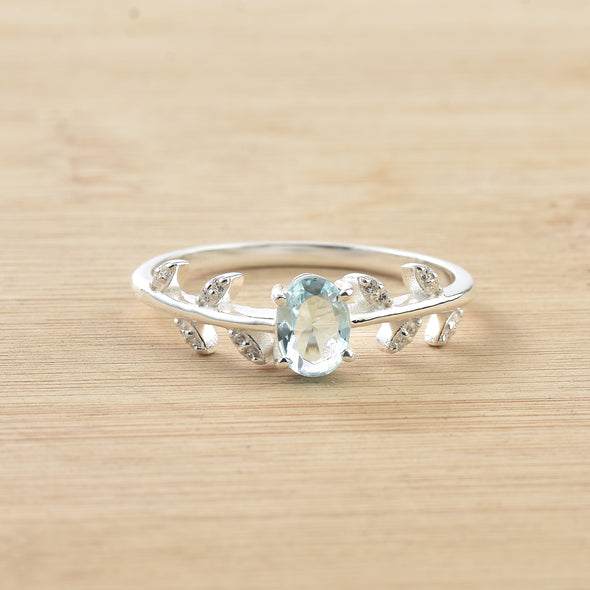1.00 Ct Oval Swiss Blue Topaz Nature-Inspired Vintage Vine Ring 925 Sterling Silver