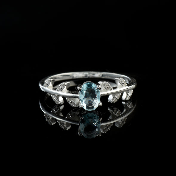 1.00 Ct Oval Swiss Blue Topaz Nature-Inspired Vintage Vine Ring 925 Sterling Silver