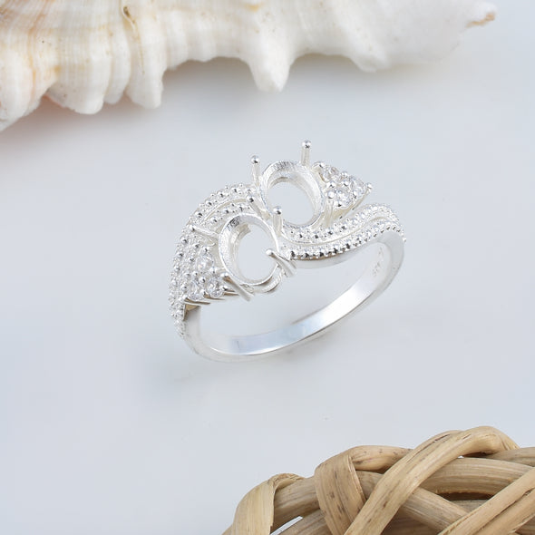 925 Sterling Silver Oval Shape Semi Mount Ring