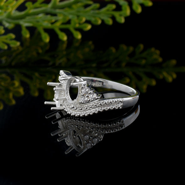 925 Sterling Silver Oval Shape Semi Mount Ring