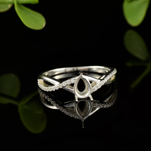 925 Sterling Silver Pear Shape Semi Mount Ring