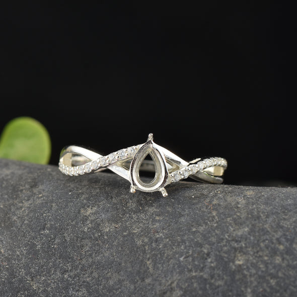 925 Sterling Silver Pear Shape Semi Mount Ring