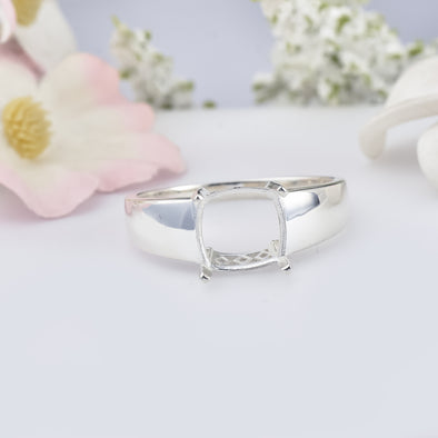 925 Sterling Silver Cushion Shape Semi Mount Ring