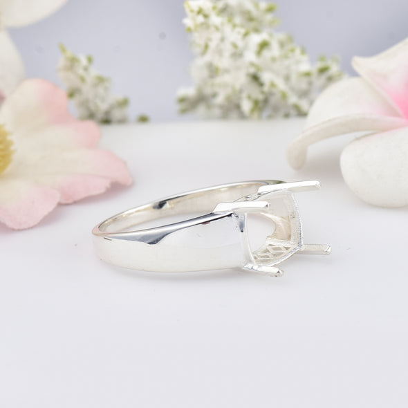 925 Sterling Silver Cushion Shape Semi Mount Ring