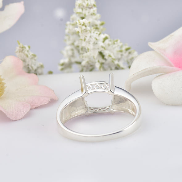925 Sterling Silver Cushion Shape Semi Mount Ring