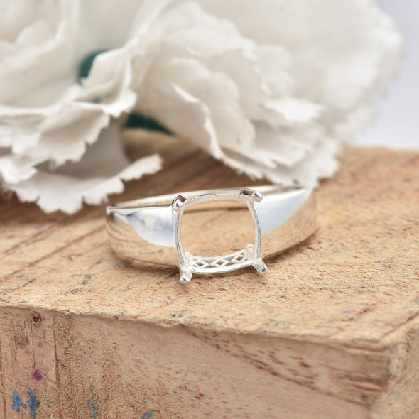 925 Sterling Silver Cushion Shape Semi Mount Ring