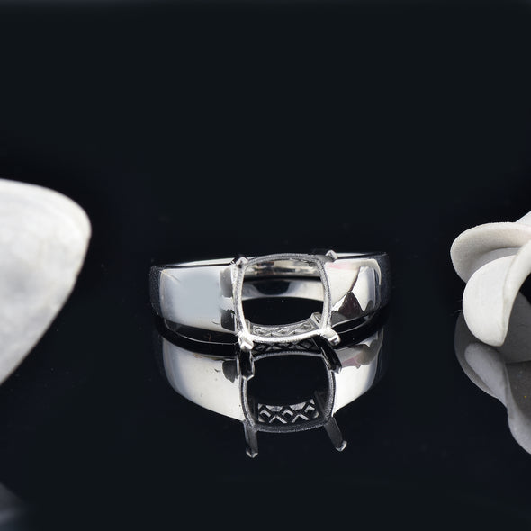 925 Sterling Silver Cushion Shape Semi Mount Ring