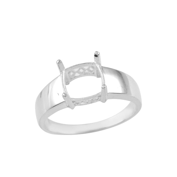 925 Sterling Silver Cushion Shape Semi Mount Ring