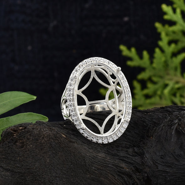 925 Sterling Silver Oval Shape Semi Mount Ring