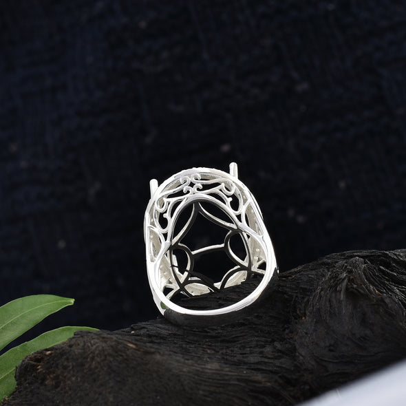925 Sterling Silver Oval Shape Semi Mount Ring