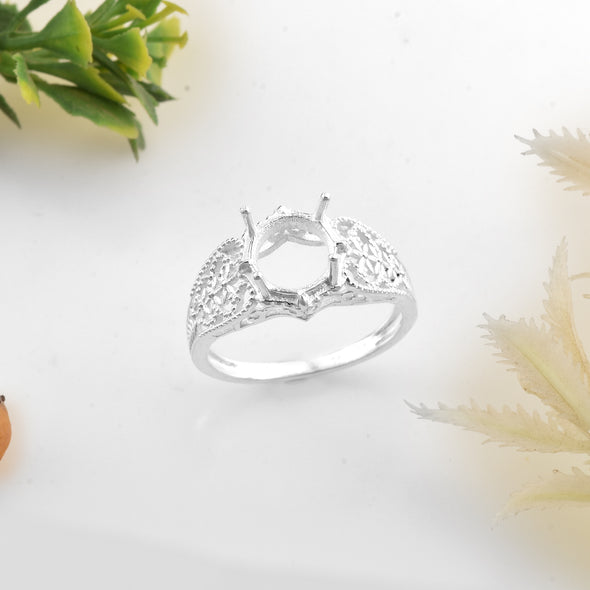 925 Sterling Silver Round Shape Semi Mount Ring