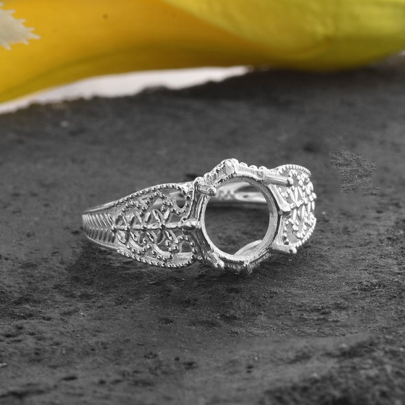 925 Sterling Silver Round Shape Semi Mount Ring