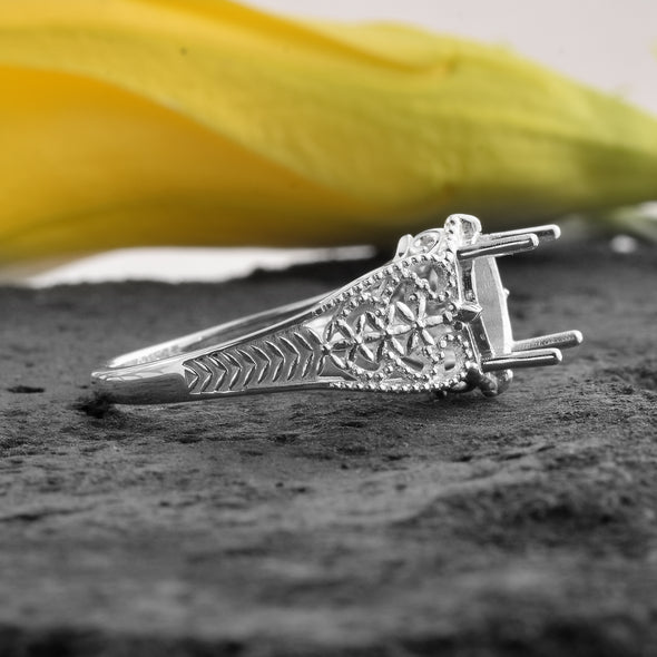 925 Sterling Silver Round Shape Semi Mount Ring