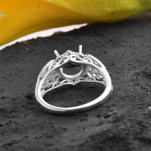 925 Sterling Silver Round Shape Semi Mount Ring