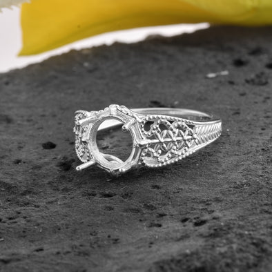 925 Sterling Silver Round Shape Semi Mount Ring
