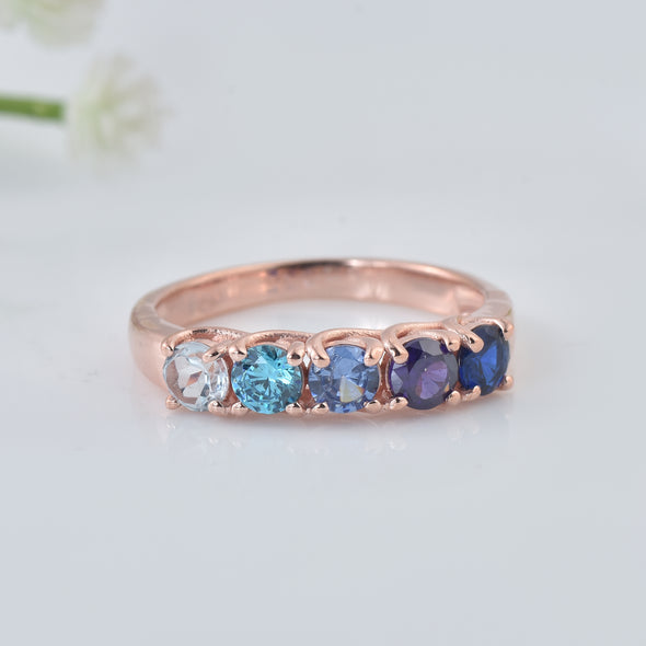 1.25 Ct Round Multi-Stone Gemstone Ring 925 Sterling Silver Rose Plated